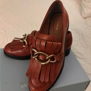 Women's Cognac Brown Loafers with Fringe Detail